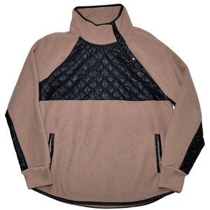 Abercrombie & Fitch Tan & Black Faux Leather Quilted Sherpa Fleece Pullover Sz L